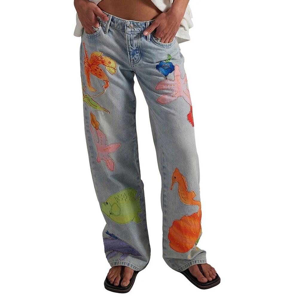 Free People We The Free Surfside Patched Low-Rise Denim Jeans New 24